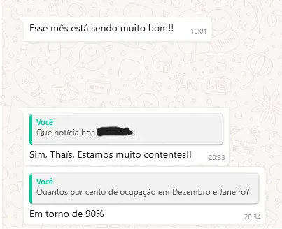 Print de aluno: em torno de 90% de ocupação em dezembro e janeiro